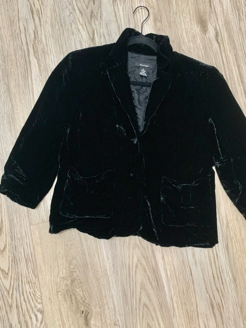 Velvet Blazer Silk Blend Scrunchy Pockets Semi Cropped Vintage 90s Large